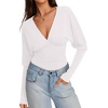 image:imageREORIA Womens Deep V Neck Batwing Sleeve Cinched Waist Tops for Going OutWhite