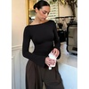 image:imageREORIA Womens Double Lined Y2K Cropped Top Bell Sleeve Fall Basic ShirtsBlack