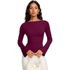 image:imageREORIA Womens Double Lined Y2K Cropped Top Bell Sleeve Fall Basic ShirtsBurgundy