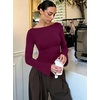 image:imageREORIA Womens Double Lined Y2K Cropped Top Bell Sleeve Fall Basic ShirtsBurgundy