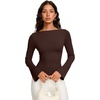 image:imageREORIA Womens Double Lined Y2K Cropped Top Bell Sleeve Fall Basic ShirtsCoffee