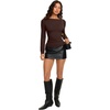 image:imageREORIA Womens Double Lined Y2K Cropped Top Bell Sleeve Fall Basic ShirtsCoffee