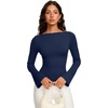 image:imageREORIA Womens Double Lined Y2K Cropped Top Bell Sleeve Fall Basic ShirtsDark Blue