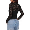 image:imageREORIA Womens Lace Cutout Front Bodysuits Long Sleeve Bodysuit Tops TrendyBlack