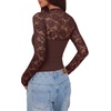 image:imageREORIA Womens Lace Cutout Front Bodysuits Long Sleeve Bodysuit Tops TrendyChocolate