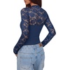 image:imageREORIA Womens Lace Cutout Front Bodysuits Long Sleeve Bodysuit Tops TrendyDeep Blue