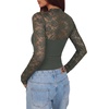 image:imageREORIA Womens Lace Cutout Front Bodysuits Long Sleeve Bodysuit Tops TrendyThyme Green