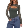 image:imageREORIA Womens Lace Cutout Front Bodysuits Long Sleeve Bodysuit Tops TrendyThyme Green