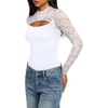 image:imageREORIA Womens Lace Cutout Front Bodysuits Long Sleeve Bodysuit Tops TrendyWhite