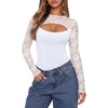 image:imageREORIA Womens Lace Cutout Front Bodysuits Long Sleeve Bodysuit Tops TrendyWhite
