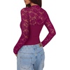 image:imageREORIA Womens Lace Cutout Front Bodysuits Long Sleeve Bodysuit Tops TrendyWine Red