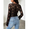 image:imageREORIA Womens Lace Long Bell Sleeve Tops Sexy Deep V Neck Going Out ShirtsBlack