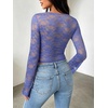 image:imageREORIA Womens Lace Long Bell Sleeve Tops Sexy Deep V Neck Going Out ShirtsBlue Nova