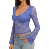image:imageREORIA Womens Lace Long Bell Sleeve Tops Sexy Deep V Neck Going Out ShirtsBlue Nova