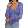 image:imageREORIA Womens Lace Long Bell Sleeve Tops Sexy Deep V Neck Going Out ShirtsBlue Nova