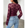 image:imageREORIA Womens Lace Long Bell Sleeve Tops Sexy Deep V Neck Going Out ShirtsBurgundy