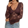 image:imageREORIA Womens Lace Long Bell Sleeve Tops Sexy Deep V Neck Going Out ShirtsCoffee