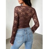 image:imageREORIA Womens Lace Long Bell Sleeve Tops Sexy Deep V Neck Going Out ShirtsCoffee