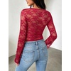 image:imageREORIA Womens Lace Long Bell Sleeve Tops Sexy Deep V Neck Going Out ShirtsEmboldened Red