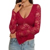 image:imageREORIA Womens Lace Long Bell Sleeve Tops Sexy Deep V Neck Going Out ShirtsEmboldened Red
