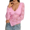image:imageREORIA Womens Lace Long Bell Sleeve Tops Sexy Deep V Neck Going Out ShirtsLight Pink