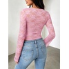 image:imageREORIA Womens Lace Long Bell Sleeve Tops Sexy Deep V Neck Going Out ShirtsLight Pink