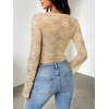 image:imageREORIA Womens Lace Long Bell Sleeve Tops Sexy Deep V Neck Going Out ShirtsPastel Yellow