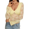 image:imageREORIA Womens Lace Long Bell Sleeve Tops Sexy Deep V Neck Going Out ShirtsPastel Yellow