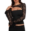 image:imageREORIA Womens Lace Tops Going Out Long Sleeve ShirtsBlack Onyx