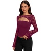image:imageREORIA Womens Lace Tops Going Out Long Sleeve ShirtsCordovan