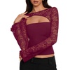 image:imageREORIA Womens Lace Tops Going Out Long Sleeve ShirtsCordovan