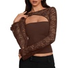 image:imageREORIA Womens Lace Tops Going Out Long Sleeve ShirtsShaved Chocolate