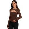 image:imageREORIA Womens Lace Tops Going Out Long Sleeve ShirtsShaved Chocolate