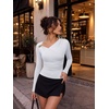 image:imageREORIA Womens Long Sleeve Asymmetrical Shirts Going Out Ruched Wrap TopsBrilliant White