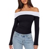 image:imageREORIA Womens Long Sleeve Off Shoulder T Shirts Mesh Going Out TopsBlack Onyx