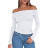 image:imageREORIA Womens Long Sleeve Off Shoulder T Shirts Mesh Going Out TopsBrilliant White