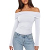 image:imageREORIA Womens Long Sleeve Off Shoulder T Shirts Mesh Going Out TopsBrilliant White