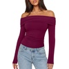 image:imageREORIA Womens Long Sleeve Off Shoulder T Shirts Mesh Going Out TopsCordovan