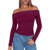 image:imageREORIA Womens Long Sleeve Off Shoulder T Shirts Mesh Going Out TopsCordovan