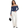 image:imageREORIA Womens Long Sleeve Off Shoulder T Shirts Mesh Going Out TopsDark Denim