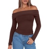image:imageREORIA Womens Long Sleeve Off Shoulder T Shirts Mesh Going Out TopsShaved Chocolate