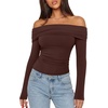 image:imageREORIA Womens Long Sleeve Off Shoulder T Shirts Mesh Going Out TopsShaved Chocolate