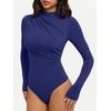 image:imageREORIA Womens Long Sleeve Ruched Bodysuit TopsBellwether Blue