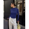 image:imageREORIA Womens Long Sleeve Ruched Bodysuit TopsBellwether Blue