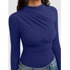 image:imageREORIA Womens Long Sleeve Ruched Bodysuit TopsBellwether Blue