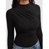 image:imageREORIA Womens Long Sleeve Ruched Bodysuit TopsBlack