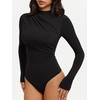 image:imageREORIA Womens Long Sleeve Ruched Bodysuit TopsBlack