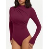 image:imageREORIA Womens Long Sleeve Ruched Bodysuit TopsCordovan