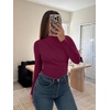 image:imageREORIA Womens Long Sleeve Ruched Bodysuit TopsCordovan