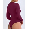 image:imageREORIA Womens Long Sleeve Ruched Bodysuit TopsCordovan